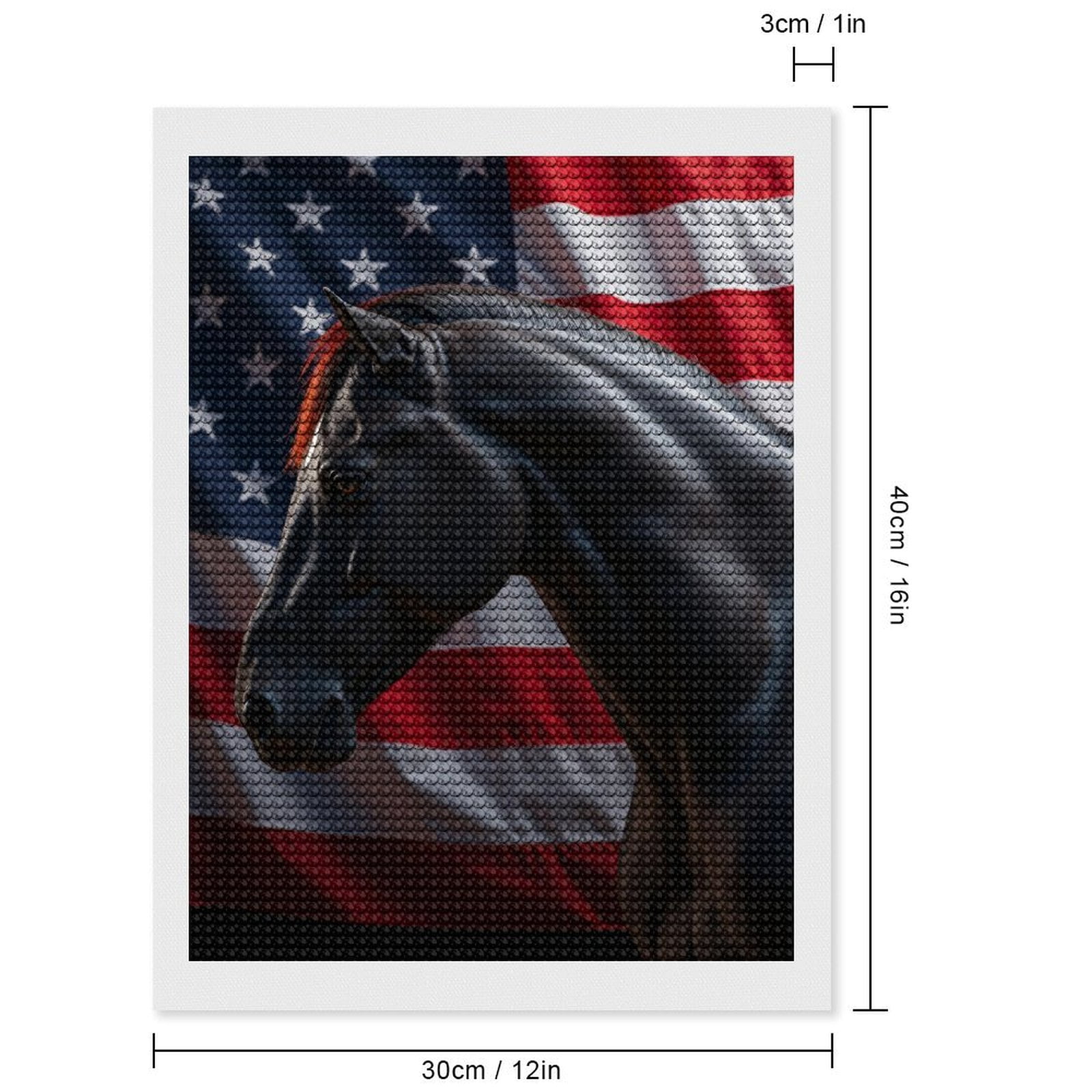 Diamond Art Kits for Adults, Black Horse American Flag Background 5D Diamond Painting Kits for Adults Beginners, DIY Full Drill Diamond Painting, Gem Art and Crafts 12x16