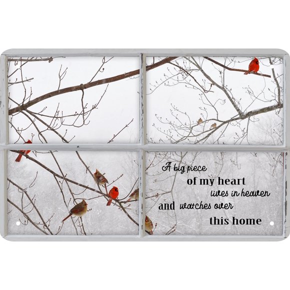 Cswljs Cardinal Gifts Cardinal Decor Cardinal Bird Out Side The Window A Big Piece Of My Heart Lives In Heaven And Watchs Over This Home Decor Sign 8 X 12 Pulgadas