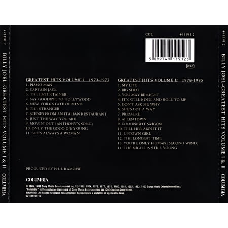 ビリージョエル CD アルバム BILLY JOEL GREATEST HITS VOLUME I &amp; VOLUME II 2枚組 輸入盤 ビリー・ジョエル ビリー・ザ・ベスト