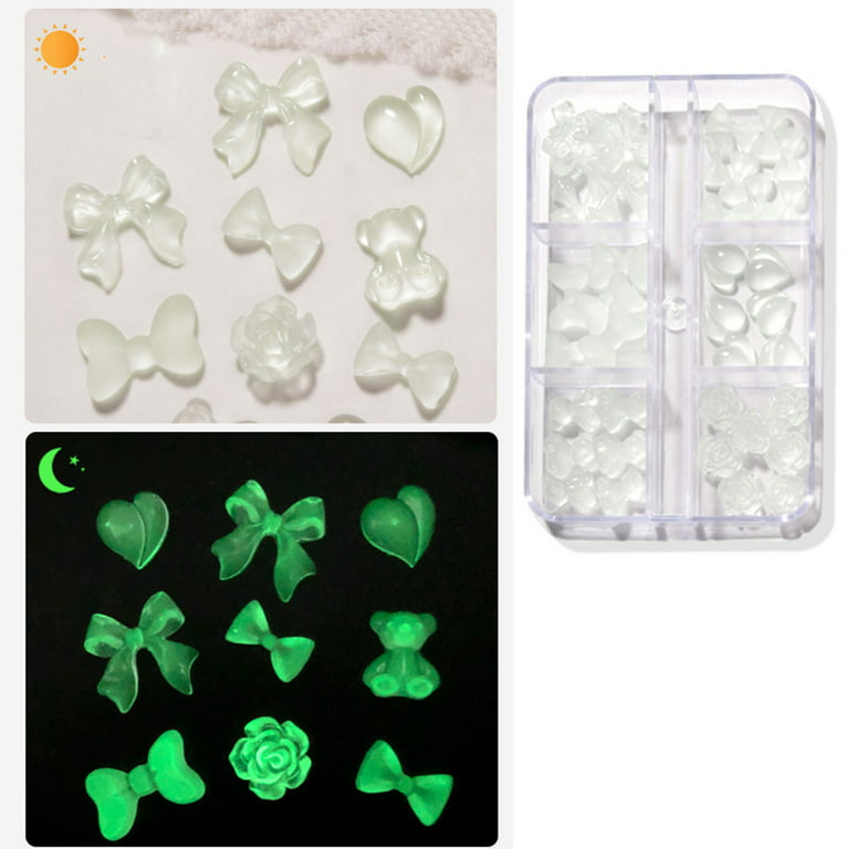 Bear Bow Heart Nail Rhinestones Gems 3D Luminous Nail Art Charms Glitter  Decals 