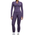 thumbnail image 3 of BODOAO Women's Workout Set, Long Sleeve Full Zip Jacket and High Waisted Leggings, Two Piece Athletic Tracksuit, Slim Fit Activewear for Yoga Gym Dark Purple S, 3 of 7