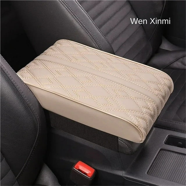 LEEYNEER Wave Embroider PU Leather Car Armrest Mat Center Console Arm Rest Protection Cushion Auto Armrests Storage Box Cover Pad