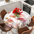 thumbnail image 2 of Pink Mushroom Round Tablecloth 55-60 Inch Round Fitted Table Cloth with Elastic Edge, Spring Botanical Floral Summer Waterproof Table Cover Protector for Outdoor Picnic Party Dining, 2 of 6