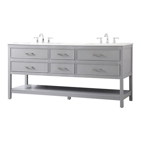Elegant Decor Sinclaire 72" Aluminum Alloy & MDF Double Bathroom Vanity in Gray