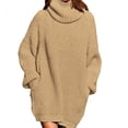 thumbnail image 3 of Vestido suéter de cuello alto Vestido jersey de manga larga Suéter extragrande de color puro para mujer Caqui M, 3 of 6