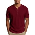 thumbnail image 3 of WULMLEO Mens T-Shirts Casual Summer Short Sleeve Athletic Work Tops Gym Workout Fashion Henley Shirts Wine 2XL, 3 of 8