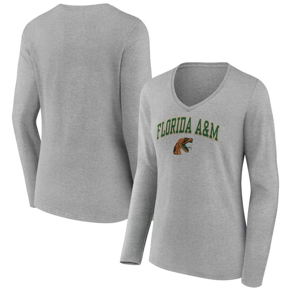 Women's Gray Florida A&M Rattlers Campus Long Sleeve V-Neck T-Shirt