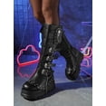 thumbnail image 6 of SACFOF Women's Knee High Wedge Platform Boots Round Toe Punk Goth Knee High Motorcycle Combat Boot Metal Buckle Chunky Heel Boots, 6 of 6