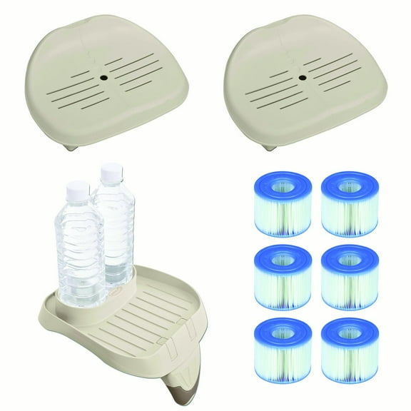 Intex Spa Seat (2 Pack) & Cup Holder/Tray & Type S1 Filter Cartridges (6 Pack)