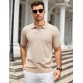thumbnail image 2 of COOFANDY Mens Polo Shirts Stretch Causal V Neck Vintage Knit Shirt Short Sleeve Old Money Clothes, 2 of 9