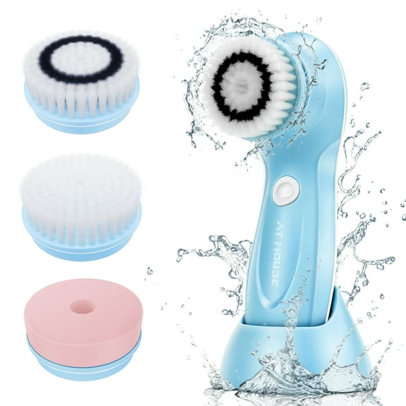 Facial Cleansing Brush,Rechargeable IPX7 Waterproof with 3 Brush Heads,Face Brush Use for Exfoliating,Massaging,and Deep Cleansing (Blue)