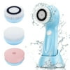Rechargeable Facial Cleansing with 3 Heads, Deep/Gentle Mode Facial Brush Face Exfoliator Brush, IPX7 Waterproof, Blue