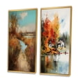 thumbnail image 3 of Designart "Autumn Lake Scene Watercolor Beauty I" Lakehouse Framed Wall Art Set Of 2 - Lake House Blue Framed Canvas Set For Living Room Decor, 3 of 6