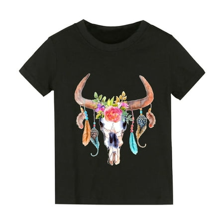 

Girl s Cattle Printed Top Boys Girls Tops Short Sleeved T Shirts Summer Pure Color Bull Head Cartoon Print Print For Boys Girls Playwear Set Toddler Kids Child