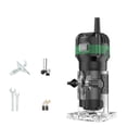 thumbnail image 1 of Mistaha 6-Speed Adjustable Switch Design Woodworking Edge Trimmer Kit with Thickened Shell, Straight Guide, Edge Trimming Wheel, 2 Wrenches, 2 Carbon Brushes - Black + Green, US Plug, 110V, Paper Box, 1 of 6