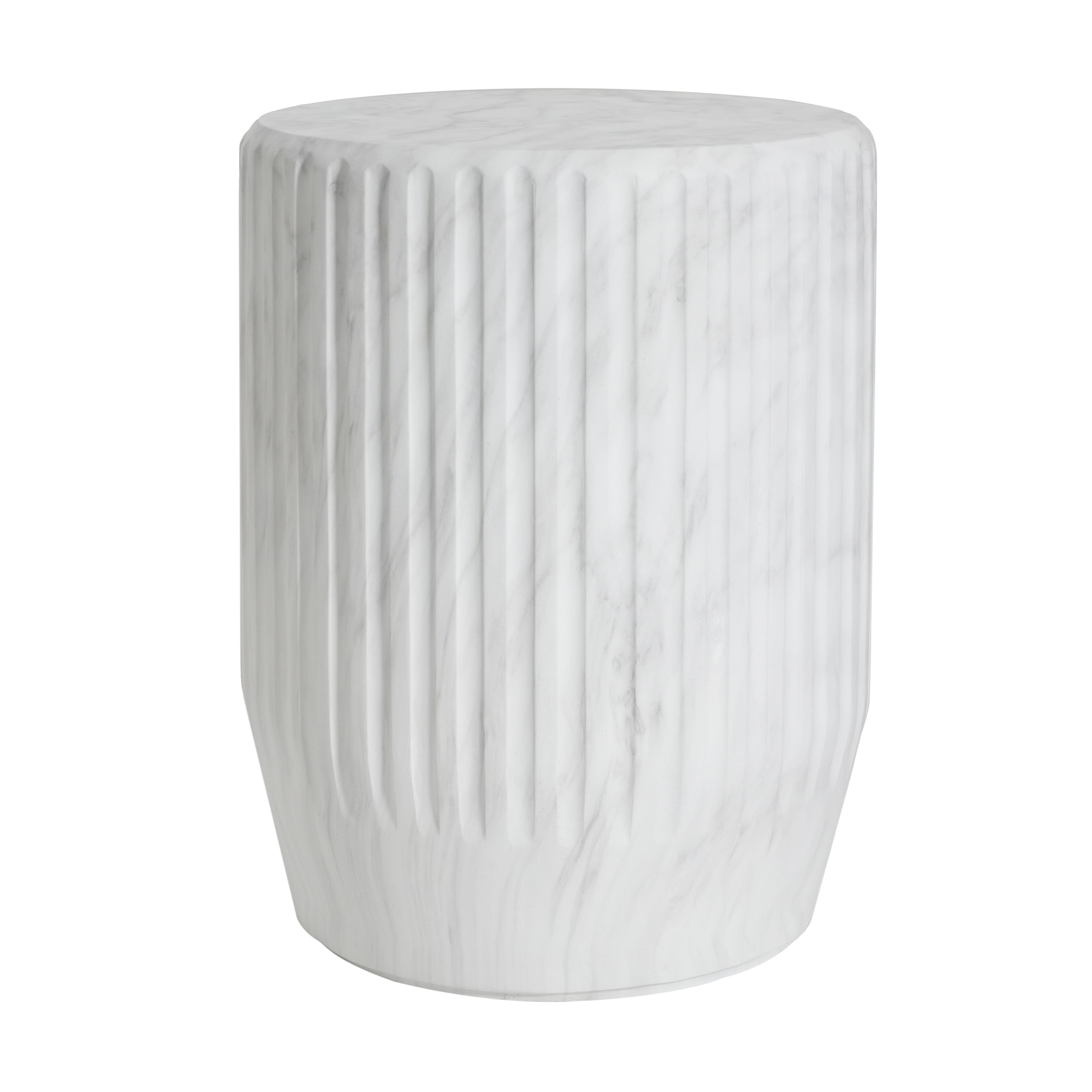 Carved Side Table, Outdoor White End Table for Patio Garden, White