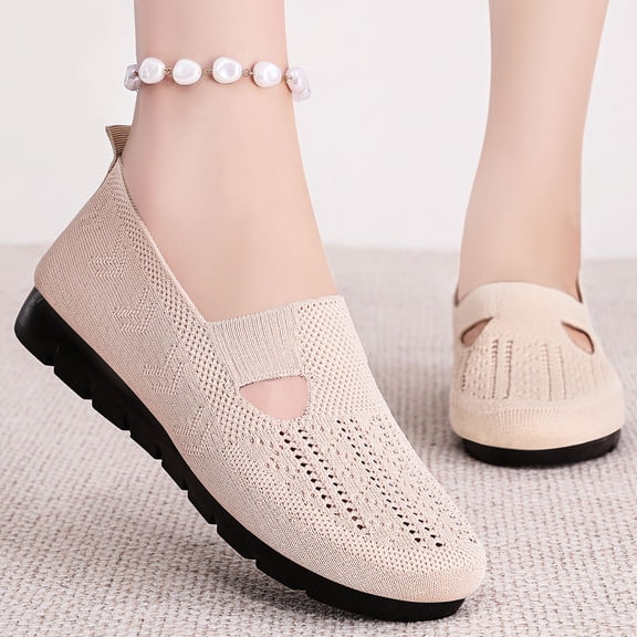 Women's Breathable Fly Knit Sneakers,Lightweight Slip On Walking Shoes with Hollow Out Mesh,Comfortable Soft Sole Loafers for Travel,Work,and Daily Casual Wear,Easy On and Off Design,US Size: 6