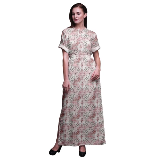 Bimba Robe Longue en Rayonne Graines de Frêne Européennes Feuilles pour Femmes Boho Plage Cocktail Fête Robe Fendue maxi-Moyenne