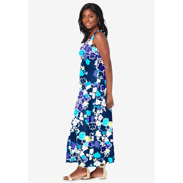 stretch-cotton poplin maxi dress Orange Cotton A-Line Deep Neck Tier 36