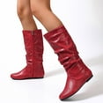 thumbnail image 5 of Women's Mid Calf Boots Leather Casual Side Zipper Flat Heel Comfortable Booties for Everyday Style and Versatile Wear(Color:Red,Size:6.5), 5 of 9