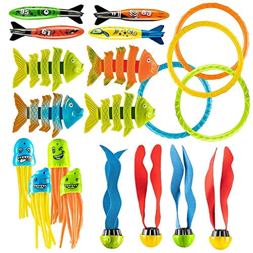Diving Toy Balls, Sticks, 4 3 4 Ages 3+ 4 Diving Rings, Diving Pool Toys Toypedo Bandits, Stringy Octopus, 8 26 Pcs Underwater Swimming Training Toy Pirate Treasures Gift Set Bundle 3 