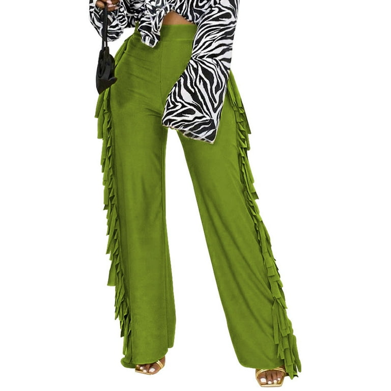 Glonme Women Pants Tassel Bottoms High Waist Palazzo Pant Cocktail