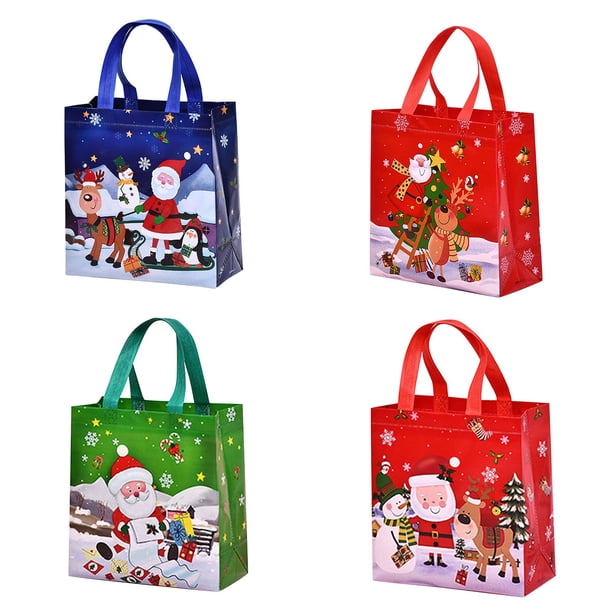 Bolsa Mediana No Tejida De Papá Noel Con Dibujos Animados Recibiendo Un Regalo