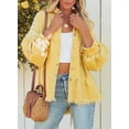 thumbnail image 2 of HOTAPEI Ripped Jean Jacket for Women Fashion Metal Button Down Frayed Distressed Boyfriend Denim Jackets With Pockets, 2 of 7