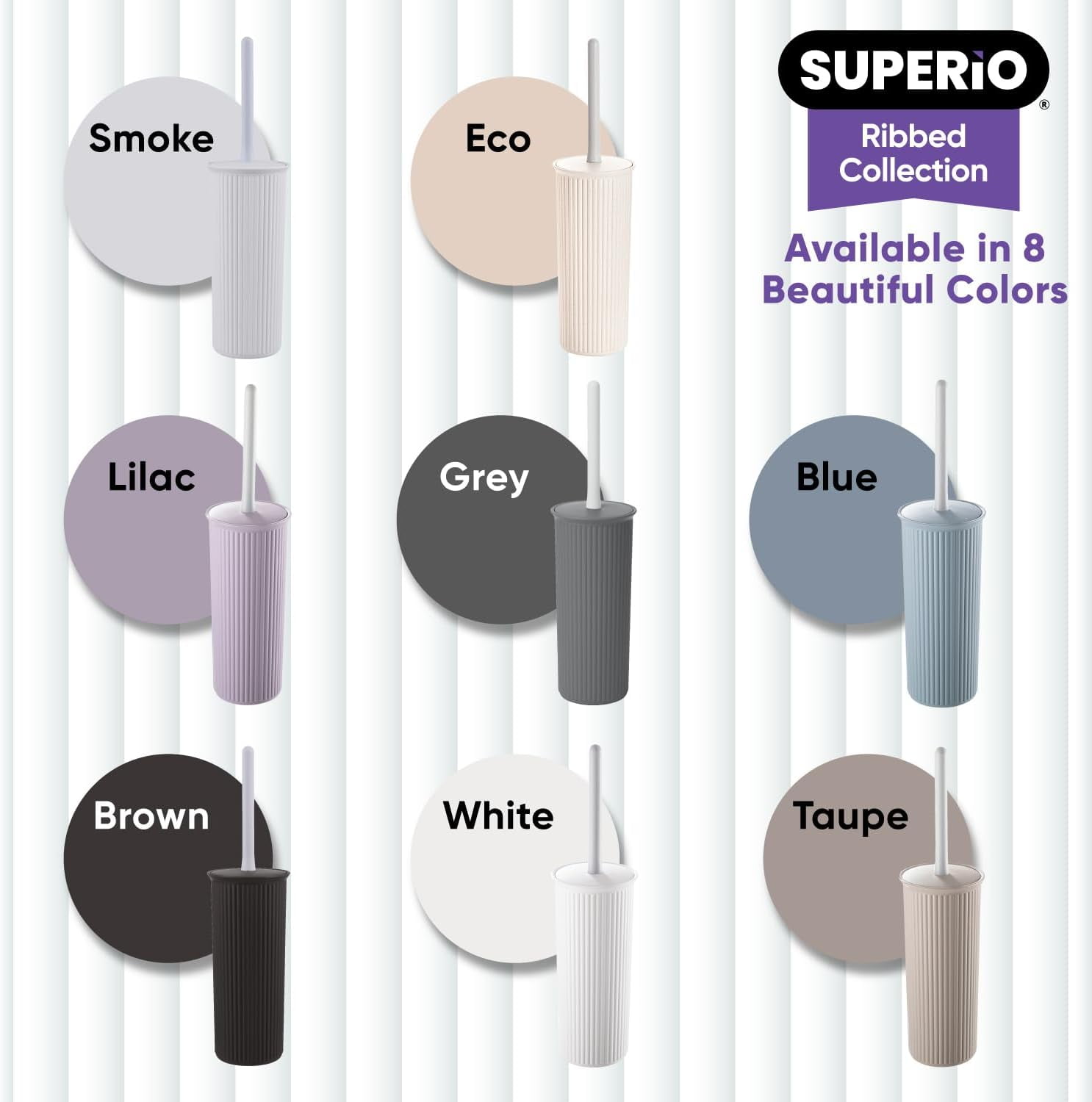 Superio Plastic Toilet Bowl Cleaning Brush and Holder Set (Pack of 2)- 15"H x 6"W x 5"D, Bathroom Scrubbing Brush, Grey
