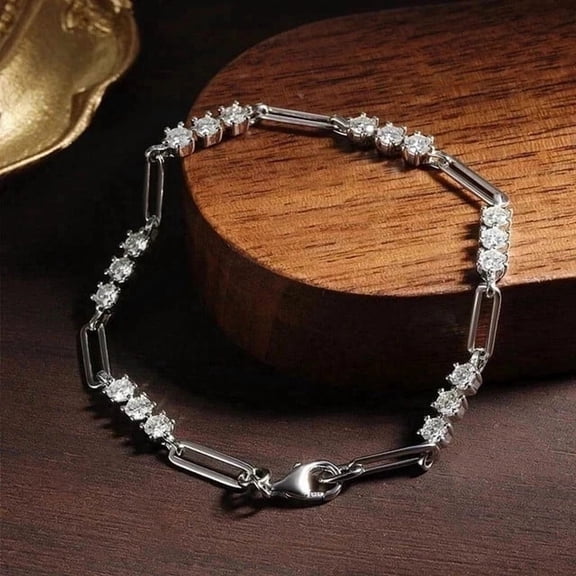 3Ct Round Lab Created Diamond Pepar Clip Tennis Bracelet 14k White Gold Plated