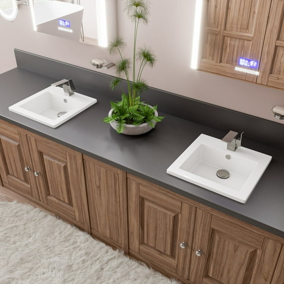 ALFI Brand ABC801 White 17" Square Drop In Ceramic Sink with Faucet Hole