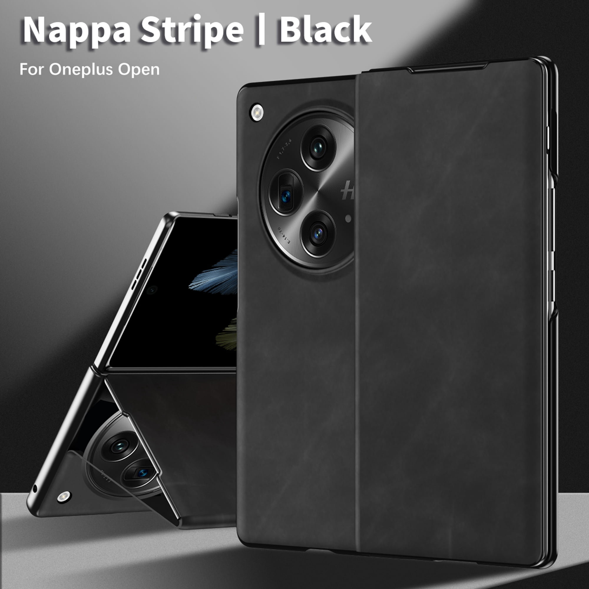 for One Plus Open/Oppo Find N3 Case, Premium Leather Shockproof Case Magnetic Closure Kickstand Folio Protective Phone Cover with Window View For One Plus Open/Oppo Find N3,Black2