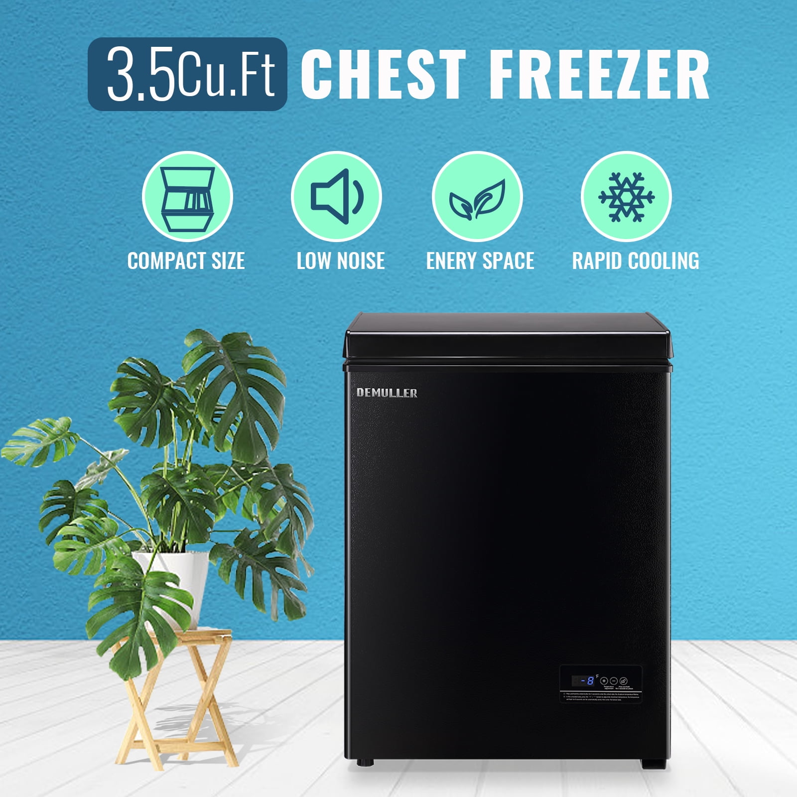 DEMULLER 3.5 Cu. ft Mini Fridge with Freezer Compact Small Deep Freezers for Dorm Office 63-Black, New
