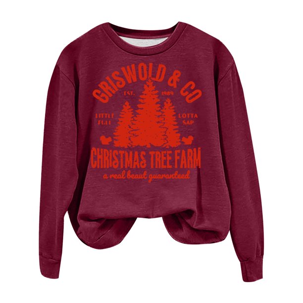 Gibobby Sudaderas de Navidad para mujer Sudadera con cuello redondo y estampado de Navidad para mujer, camisetas de entrenamiento de manga larga a la moda(Vino,XG)