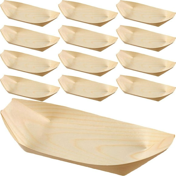 60pcs Wooden Boat Bowl Wood Boat Plates Dishes Sushi Boat Sushi Serving Tray