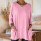 thumbnail image 2 of Tops de Manga Larga de las Mujeres Casual Color Sólido Cuello Redondo Suelto Encaje Superior con Bolsillo, Tops de Manga Larga de las Mujeres, 2 of 8