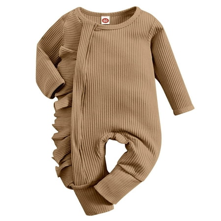 

ZRBYWB Romper Newborn Infant Baby Girls Boys Solid Ruffle Autumn Long Sleeve Ribbed Romper Jumpsuit Clothes Baby Clothes