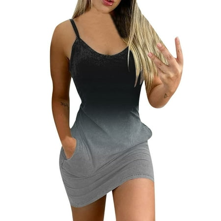

Dresses for Women 2022 Sweater Dress Womens Trendy Sleeveless Gradient Flowers Printed with Pocket Waist Sundress V-Neck Mini Suspender Dress Summer Savings Maternity Dress Womens Dress Pants