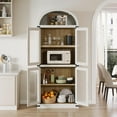thumbnail image 3 of Arched Bookshelf with Doors and Drawers Farmhouse Bookcase 15.83in Depth Display Storage Shelves 71.4in Tall Wooden Display Cabinet Rounded Bookcases, 3 of 8