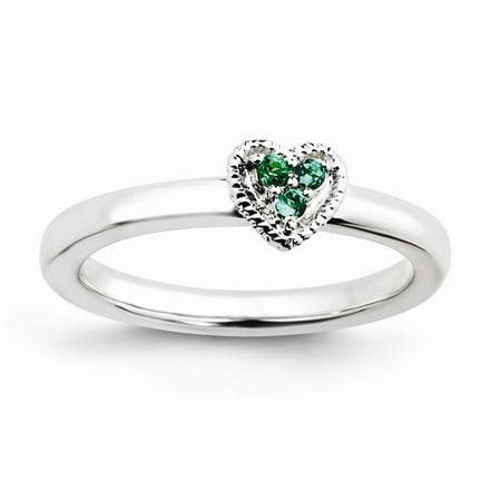 Sterling Silver Stackable Expressions Heart w/Created Emerald Ring Size-10