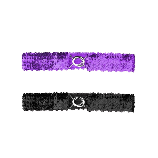 Cinturones elásticos delgados de 2 piezas para mujer INSPIRE CHIC con brillo y decoraciones de lentejuelas color púrpura