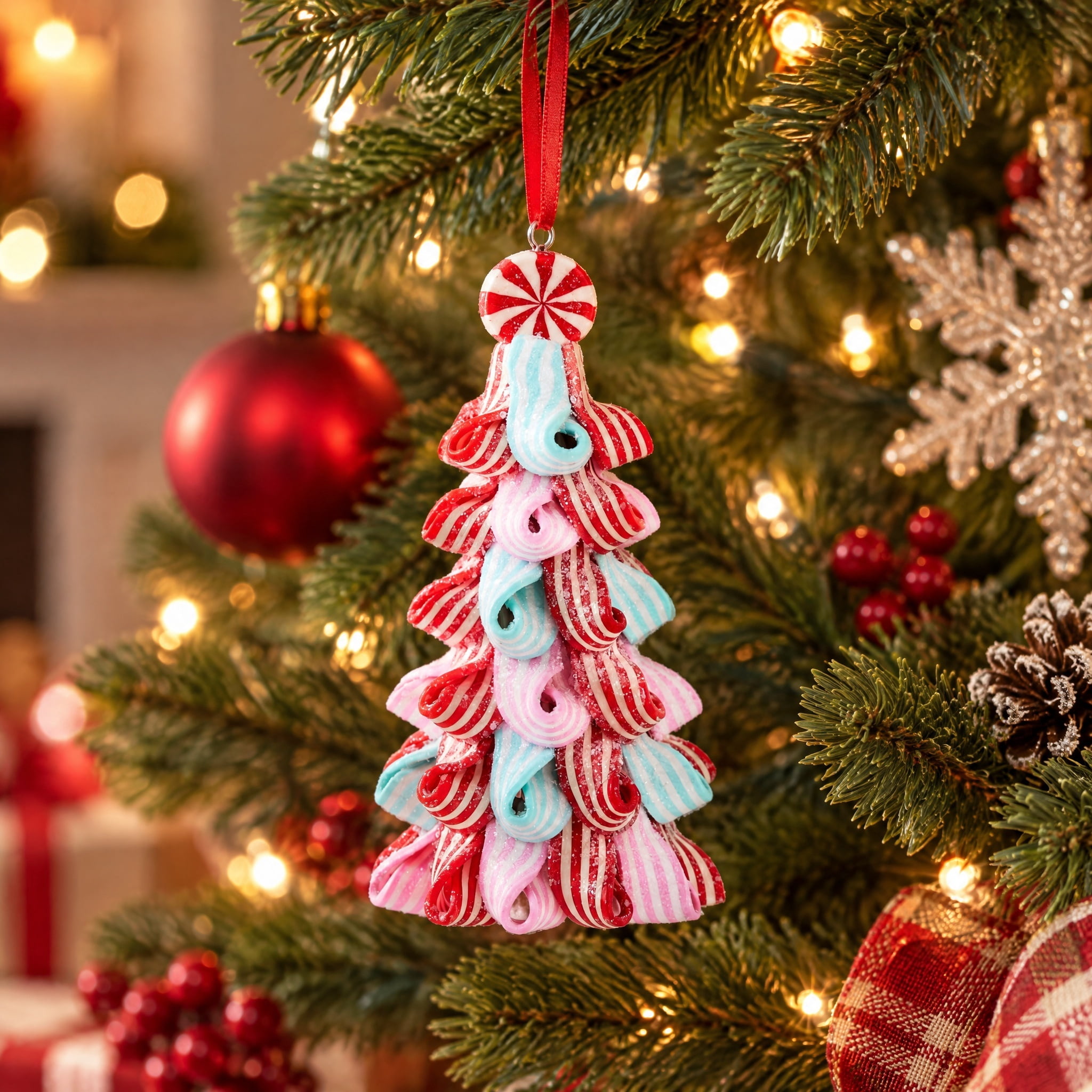 Red/Pink/Blue Ribbon Candy Tree Christmas Ornament, 4.5", by Holiday Time