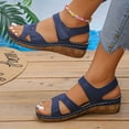 thumbnail image 6 of Womens Wedge Sandals Low Heel Dressy Sandals Elastic Ankle Strap Rhinestone Summer Comfortable Shoe Dark Blue 7.5, 6 of 7