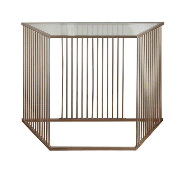 Benzara BM201980 Metal & Glass Sofa Table with Vertical Slat Design, Gold