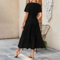thumbnail image 6 of vigerkar Women's 2025 Summer Short Sleeve Maxi Dress Casual V Neck Hollow Out Eyelet Ruffle Swing A Line Long Dresses with Pockets Black, M, 6 of 9