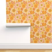Peel & Stick Wallpaper Swatch - Retro Floral White Vintage 70s Flower Power Custom Removable Wallpaper by Spoonflower