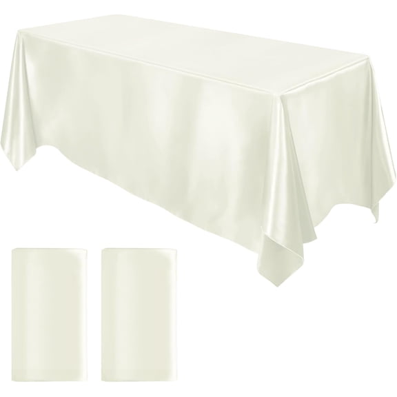 SRWEHG-2 Packs Satin Tablecloth 102 x 58 Inches Rectangular Table Overlay Cover Bright Silk Tablecloth Smooth Fabric Table Decor for Wedding Banquet Decoration (Ivory)