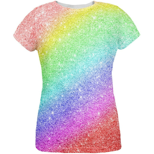 T-shirt pour Femmes LGBTQ Pride Faux Arc-en-Ciel Pailleté Partout