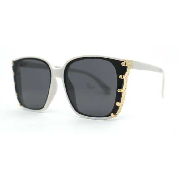 Womens Ornate Metal Side Jewel Butterfly Diva Sunglasses White Black
