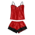 thumbnail image 5 of MEZZALL Women's 2 Piece Satin Pajama Set Spaghetti Strap Cami Top with Lace and Elastic Drawstring Shorts Sleepwear Trendy Pjs, 5 of 5